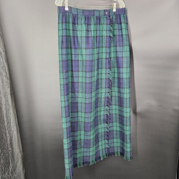 Parsons Place Dresses & Skirts - Vintage Parsons Place Wrap Skirt 16 Green Plaid Long Maxi Fringe Button A-Line